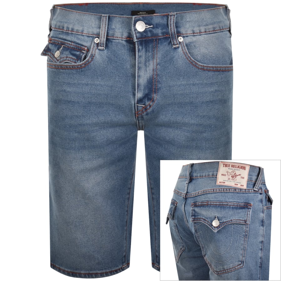 True Religion ライトブルー ショートパンツ True Religion Rocco SN Flap Light Wash Shorts Blue | Mainline